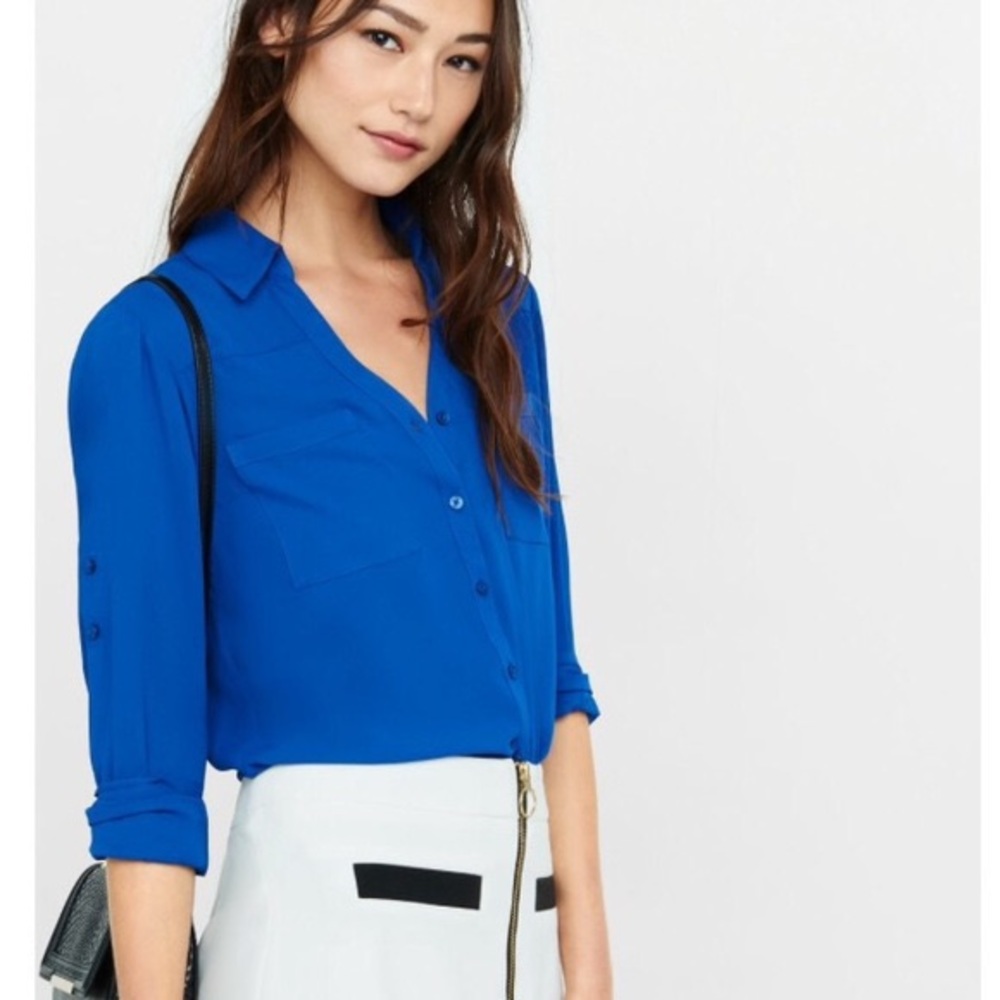 Express Slim Fit Portofino Button Down Blue Shirt